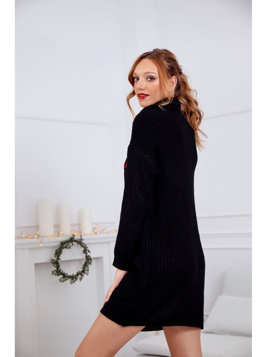 Long Christmas sweater with turtleneck, black 2353 - Online store - Boutique